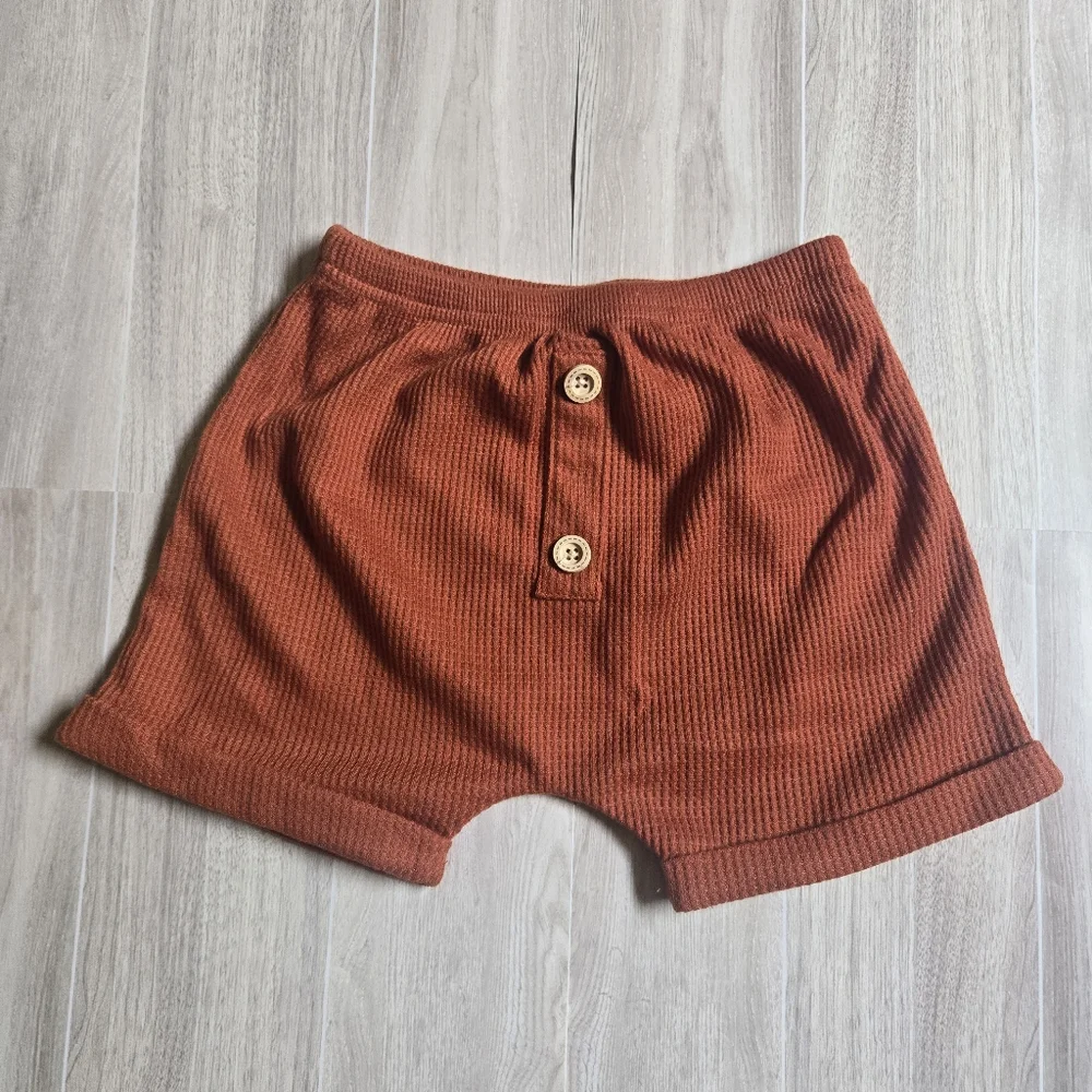 Toddler Boy Girl Waffle Knit Shorts Burnt Orange Textured Boho Bottoms 18-24M